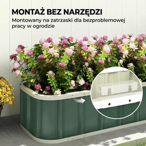 Outsunny Podwyższona grządka stalowa, donica z zatrzaskami, zagięta krawędź, inspekt 136 x 52 x 31 cm Jasnozielony | Aosom PL