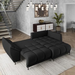 Masseno Narożnik VESTANO  z funkcją spania i pojemnikiem na pościel Narozniki L, Rozkładana sofa - Czarny, MATT VELVET 99