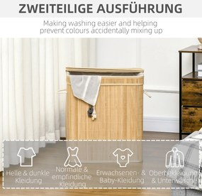 HOMCOM Składany kosz na pranie z bambusa, poręczny 90 L pojemnik na pranie z wyjmowanym wewnętrznym workiem i pokrywą
