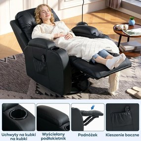 HOMCOM Fotel masujący z funkcją bujania, leżenia i ogrzewania, 3 tryby, obrotowy, czarny | Aosom PL