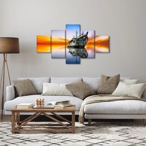 Obraz - Wschód słońca nad wrakiem łodzi (125x70 cm)