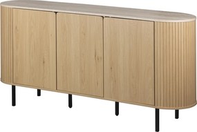 Owalna komoda do salonu ryflowana Fabia 160 cm, dąb/trawertyn