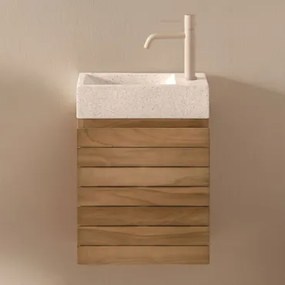 Zestaw Mebli Łazienkowych Z Drewna Tekowego Ze Zintegrowaną Umywalką Z Cementu Napier Drewno Tekowe & Bezlusterkowiec & - Sklum