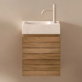 Zestaw Wiszących Mebli Łazienkowych Z Drewna Tekowego Z Umywalką Zintegrowaną Z Cementu Napier Drewno Tekowe - Sklum