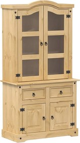 Witryna z litego drewna sosnowego Corona 100x48,5x179 cm z przeszklonymi drzwiami i metalowymi uchwytami