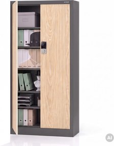 Szafa biurowa metalowa z zamkiem na szyfr antracytowa/dąb sonoma, 900x1850x400 mm: DANIEL Eco Design