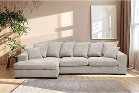 Narożnik z funkcją spania i pojemnikiem, Sofa w kształcie L Gabon L, tkanina Zoom, Perłowy, Lewy