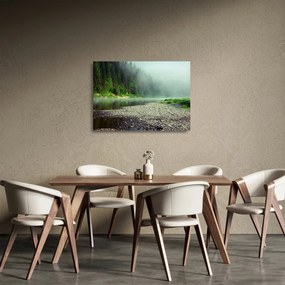 Obraz na szkle - rzeka przy lesie (70x50 cm)