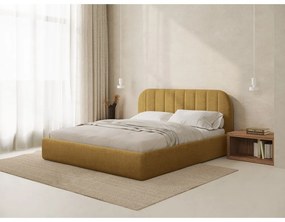 Musztardowe tapicerowane łóżko dwuosobowe ze schowkiem ze stelażem 160x200 cm Juno – Windsor &amp; Co Sofas
