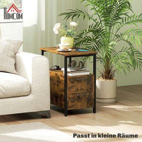 HOMCOM Stolik pomocniczy ze stacją ładowania, portami USB, gniazdkami, 2 szufladami i półką do salonu, sypialni