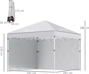 Outsunny Składany Pawilon z 2 Ściankami, Wysokość Regulowana, z Torbą Transportową, Stelaż z Antykorozyjnej Stali, 3x3 m, Biały