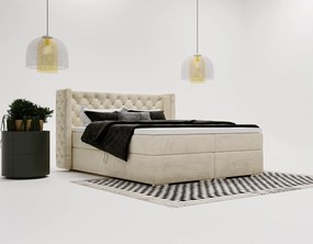 Emporius Valencia Box łóżko kontynentalne 160x200 - topper, materac H3, pojemnik - łóżko małżeńskie, tkanina aksamitna, beżowy (Magic Velvet 2201)