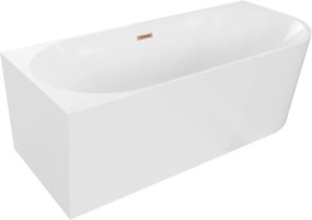 Mexen Mia wanna wolnostojąca narożna lewa 150 x 75 cm, biała, przelew miedź szczotkowana - 52691507500L-65