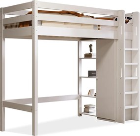 Łóżko piętrowe 90 x 200 cm z szafą i 6 półkami - Płyta wiórowa + MDF - Białe (bez materaca)