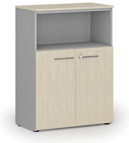 Szafa biurowa kombinowana PRIMO GRAY, 800 x 420 x 1087 mm, szary/brzoza