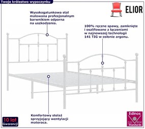 Białe metalowe łóżko pojedyncze 100x200 cm - Azos
