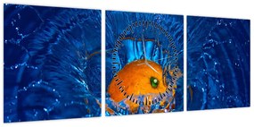 Obraz - pomarańcza w wodzie (z zegarem) (90x30 cm)