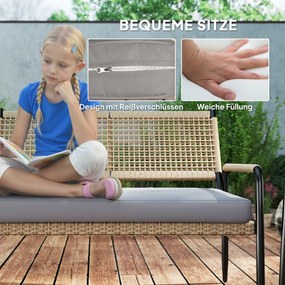 Outsunny Zestaw mebli ogrodowych z Polirattanu: Lounge-Set z sofą 2-osobową, fotelami i stolikiem kawowym oraz poduszkami dla 4 osób, w kolorze ciemnoszarym+żółtym