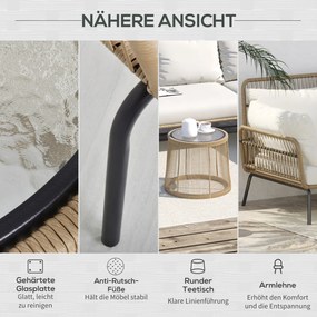 Outsunny 3-cz. zestaw mebli ogrodowych z rattanu PE, 1 narożnikowa sofa, 1 leżanka, w komplecie z poduszkami, odporne na warunki atmosferyczne, kawa + kremowy | Aosom PL