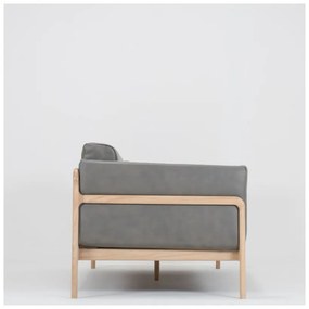 Ciemnoszara sofa z bawolej skóry z konstrukcją z litego drewna dębowego Gazzda Fawn, 210 cm