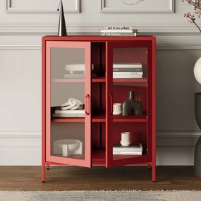 Witryna przeszklona niska czerwona: Modern GINA, 800 x 1015 x 400 mm