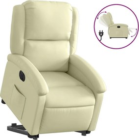 Fotel relaksacyjny elektryczny z prawdziwej skóry kremowej z funkcją podnoszenia i automatycznego pochylenia