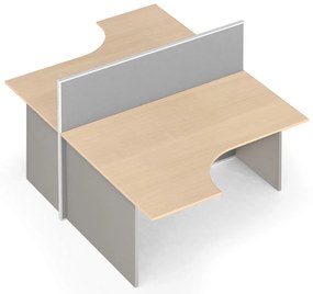 Zestaw parawanów biurowych ze stołem ergonomicznym PRIMO, tekstylny, 2 miejsca, brzoza