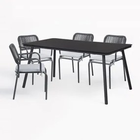 Zestaw Stół Prostokątny 160x90 Cm I 4 Sztaplowane Krzesła Ogrodowe Z Aluminium Arhiza Grafitowa Szarość - Sklum