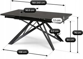Stół Rozkładany Prostokątny MAXIME 160-240 cm Ceramiczny Czarny Marmur do Jadalni Nowoczesny Loft