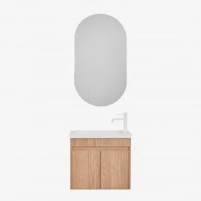 Zestaw Wiszących Mebli Łazienkowych Zintegrowany Z Umywalką Narek Popielaty Brąz & Owalny Z Miejscem Do Przechowywania Czarny - Sklum