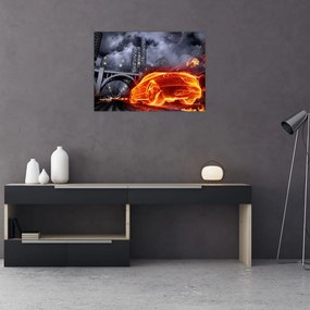 Obraz na szkle płonącego samochodu (70x50 cm)
