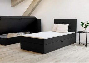 Eleganckie łóżko jednoosobowe Bastian 90cm, tapicerowane czarnym materiałem, posiada wygodny materac i schowek, prawe