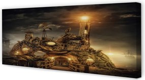 Obraz na płótnie Latarnia Morska i Statek w Chmurach