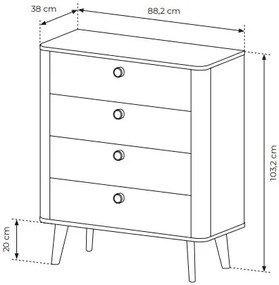 Komoda z 4 szufladami na nóżkach dąb barista R5-H73