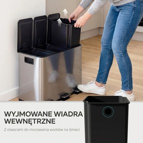HOMCOM Kosz na śmieci z 3 x 20 L komorami, pokrywami dezodorantowymi, odporny na odciski palców, soft-close, wyjmowany, czarny