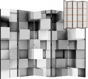 Parawan pokojowy 5-częściowy 225x172 Jednostronny dekoracyjny nowoczesny geometryczny Szary Szare Sześciany 3D