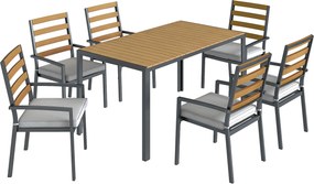 Outsunny 7-cz. komplet mebli ogrodowych, zestaw z 1 stołem i 6 krzesłami, poduszki, na taras, drewno naturalne | Aosom PL