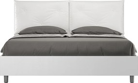 Łóżko podwójne z pojemnikiem na pościel, podnoszone podwójnie, 160x190 cm, drewno jesionowe białe, poduszki z białej skóry ekologicznej, Egos Appia