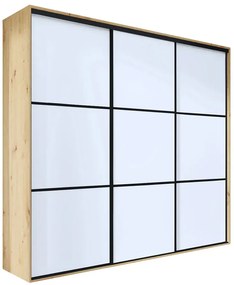 Szafa przesuwna dąb artisan + biały + czarne szprosy - Estori 5X