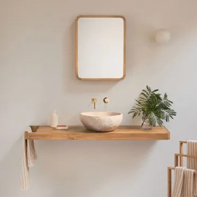 Zestaw Mebli Łazienkowych 130x45 Cm Wiszący Z Drewna Tekowego Neill Drewno Tekowe & Nieregularna - Sklum