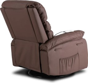 Fotel Masujący BRUCE Rozkładany Brązowy Ekoskóra Nowoczesny