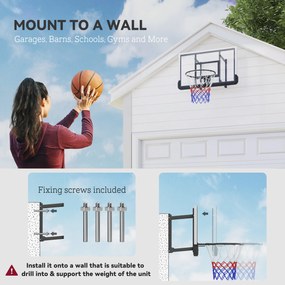 SPORTNOW Kosz do koszykówki na montaż ścienny, kosz na sprężynie, tablica odporna na pęknięcia, Czarno/Czerwony