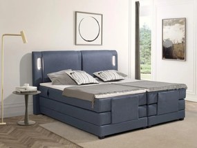 Zestaw boxspring zagłówek łóżka z diodami LED + stelaż relaksacyjny sterowany elektrycznie + materac + nakładka na materac - 2 x 80 x 200 cm - Niebieska tkanina - ASTEMI PALACIO