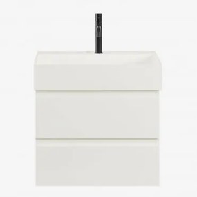 Zestaw Wiszących Mebli Łazienkowych Z Drewna I Forniru Jesionowego Zintegrowany Z Umywalką Ona Biała & Bezlusterkowiec - Sklum