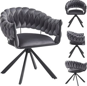 Zestaw 4 szarych aksamitnych krzeseł do jadalni z tapicerowanymi oparciami i metalowymi nogami w kształcie pazurów