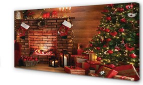 Obraz na płótnie Choinki, Prezenty, Dekoracje i Kominek