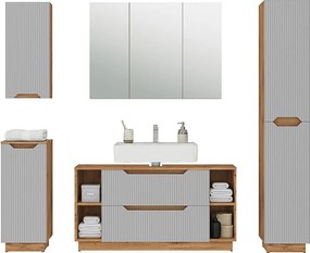 Zestaw mebli łazienkowych dąb/szary w paski 119.2x35x62.5 lotta