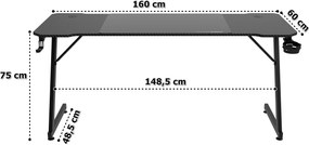 Czarne biurko gamingowe 160 cm - Galla