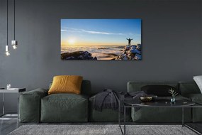 Obraz canvas na ścianę Człowiek w Górach o Wschodzie