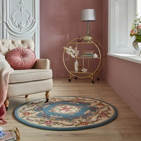 Niebieski wełniany dywan Flair Rugs Aubusson, ⌀ 120 cm